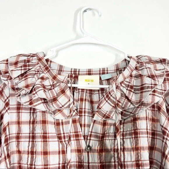 ANTHROPOLOGIE Maeve Ruffled Plaid Button Down Top Plus Size 1X Western Boho - Picture 4 of 7